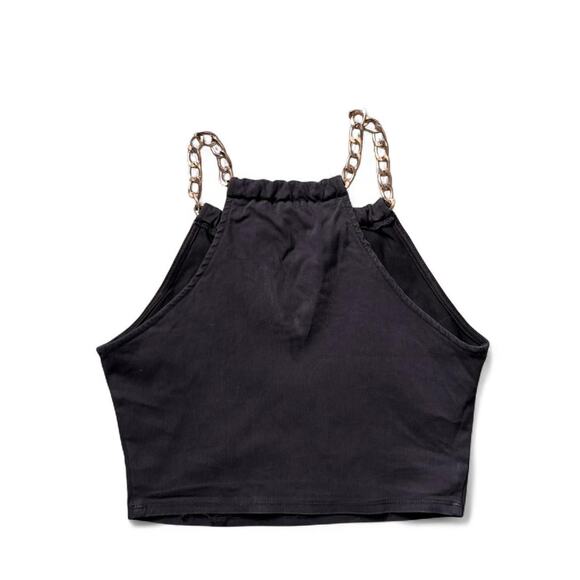 BLACK HALTER TOP WITH ROSE GOLD CHAIN STRAPS - Picture 4 of 4